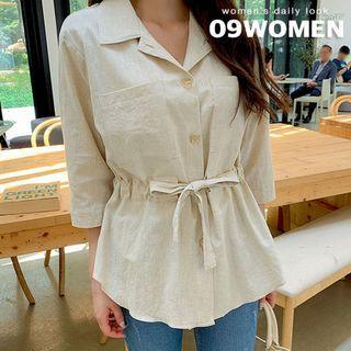 Plus Size 3/4-sleeve Tie-waist Shirt