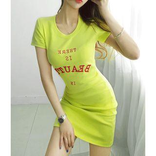 Letter-embroidered Slim-fit T-shirt Dress