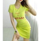 Letter-embroidered Slim-fit T-shirt Dress