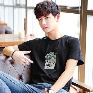 Short-sleeve Plant Print T-shirt