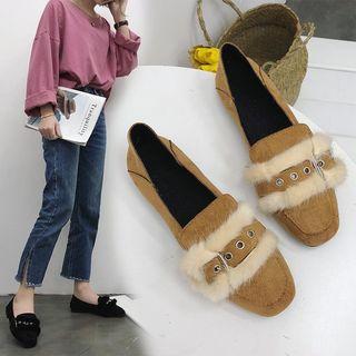 Furry Buckled Flats