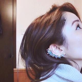 Set: Crystal Clip-on Feather Ear Cuff + Stud Earring