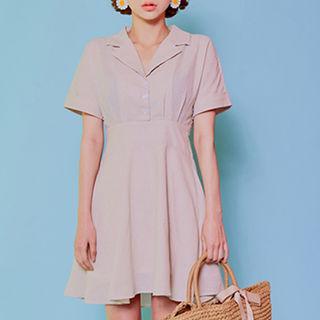 Notched-collar A-line Mini Shirtdress
