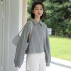 Collared Long-sleeve Button T-shirt Gray - One Size