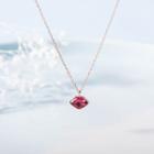 Lips Faux Crystal Pendant Sterling Silver Necklace Rose Gold & Red - One Size