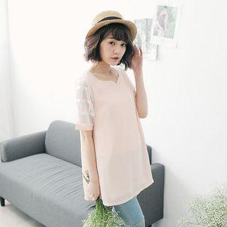 Short-sleeve Sheer Panel Chiffon Top