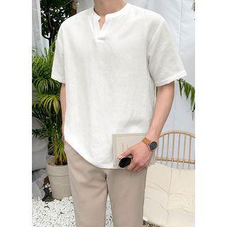 Open-placket Cord-hem T-shirt