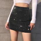 Rhinestone Embellished Mini Fitted Skirt