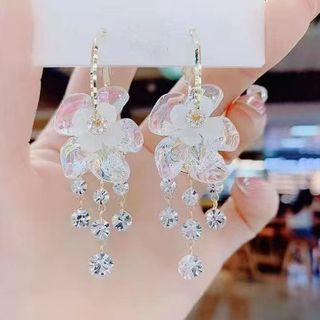 Flower Rhinestone Fringed Earring 1 Pair - Flower - White - One Size