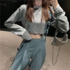 Long-sleeve Cropped T-shirt Gray - One Size