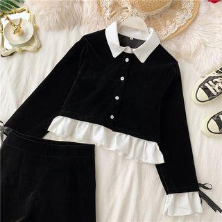 Set: Frill-hem Shirt + Shorts
