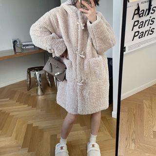 Toggle-front Hooded Fluffy Coat