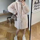 Toggle-front Hooded Fluffy Coat