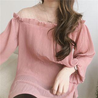Mesh Panel Long Sleeve Chiffon Blouse