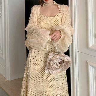 Dotted Slipdress / Ruched Cardigan