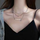 925 Sterling Silver Knot & Bar Pendant Layered Choker Necklace