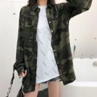 Camo Buttoned Jacket / Lettering 3/4-sleeve T-shirt