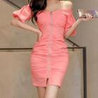 Off-shoulder Zip-up Sheath Dress
