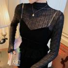 Set: Mock Neck Lace Top + Spaghetti Strap Dress