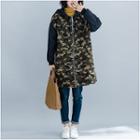 Printed Camo Hooded Zip Jacket Army Green - One Size