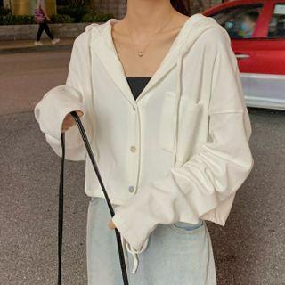 Drawstring-cuff Single-breasted Hoodie