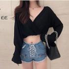 V-neck Open Back Long-sleeve Crop Top