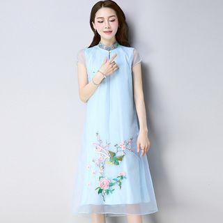 Sleeveless Embroidered Organza Dress