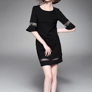 Embellished Elbow Sleeve Shift Dress
