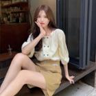 Puff-sleeve Double Breasted Blouse / Shorts