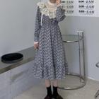 Long-sleeve Lace Panel Floral Print Dress