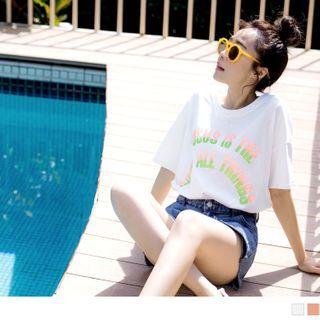 Drop Shoulder Short Sleeve Print T-shirt