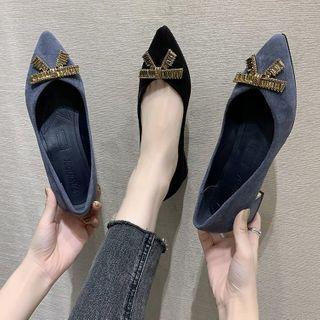 Block Heel Pointed Rhinestone Pumps