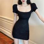 Short-sleeve Off-shoulder Glitter Mini Sheath Dress