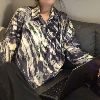 Long-sleeve Ink Print Shirt Gray & White - One Size