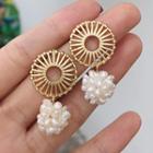 Beaded Earring 1 Pair - White & Gold - One Size