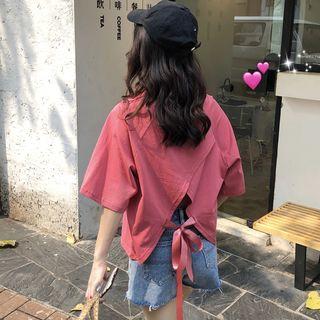 Elbow-sleeve Back-tie T-shirt