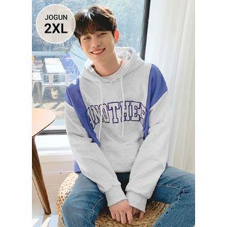 Letter-embroidered Two-tone Boxy Hoodie