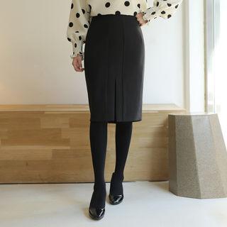 Lace-trim Pintuck Pencil Skirt