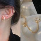 Star Moon Chain Clip Earring Gold - 1375a#