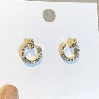 Rhinestone Round Ear Stud 1 Pair - 925 Silver Needle - One Size