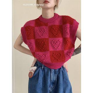 Checkerboard Sweater Vest Pink & Red - One Size