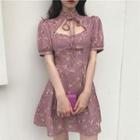 Floral Short-sleeve Slim-fit Dress