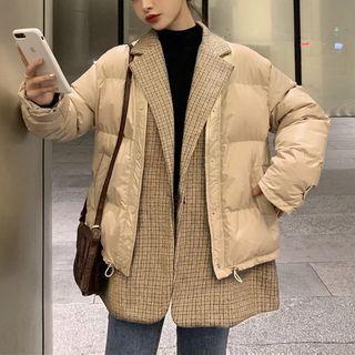 Mock Two-piece Padded Plaid Jacket