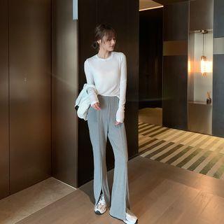 High-waist Slit Boot-cut Pants