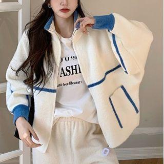 Stand Collar Two-tone Zip Cardigan