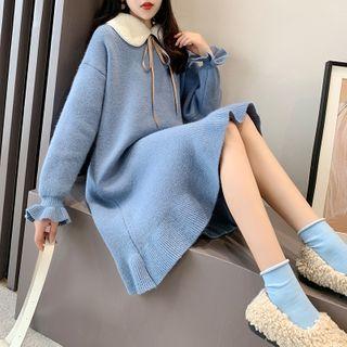 Collared Bell-sleeve Midi Sweater Dress