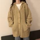 Hooded Chunky Knit Cardigan Coffee - One Size