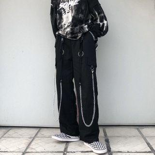 Chain-accent High-waist Straight-cut Pants