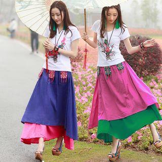Color Block Tiered Maxi Skirt