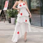 Spaghetti Strap Heart Applique Layered Maxi A-line Dress
